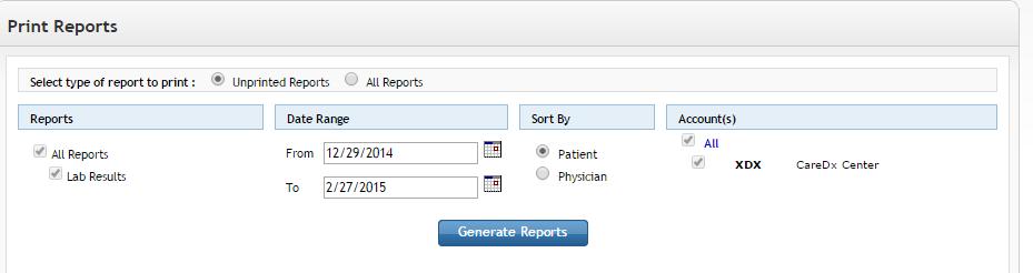 Step Action 1 Select the type of report to generate: Unprinted Reports: report includes only result reports which have not