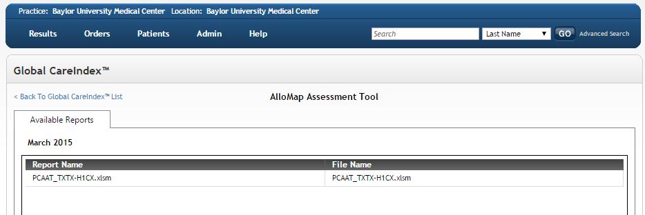 2 The report will show (if available) the Comprehensive AlloMap Assessment Tool PHI (P-CAAT).