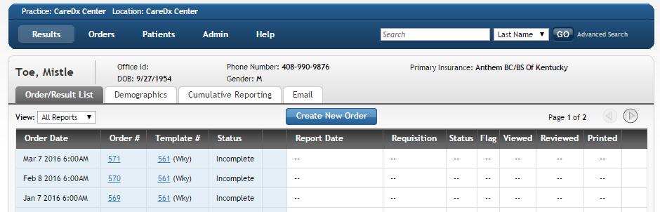 box: Step Action 1 2 Click on patient s name to access all reports for