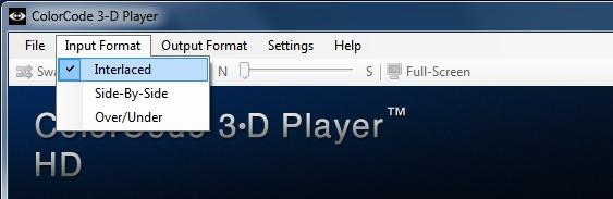 Input Format Here you can select the 3-D Input Format according to the DVD or Movie you want to play, either Interlaced, Side-By-Side or Over/Under.