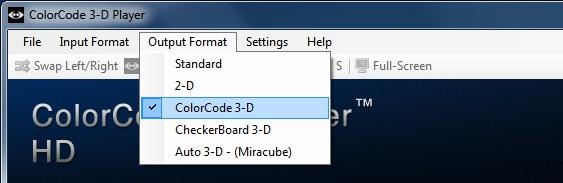 Auto 3-D that works with Miracube Glasses-free 3-D displays. The player is set to playback in ColorCode 3-D format by default. How to use the CheckerBoard 3-D playback format 1.