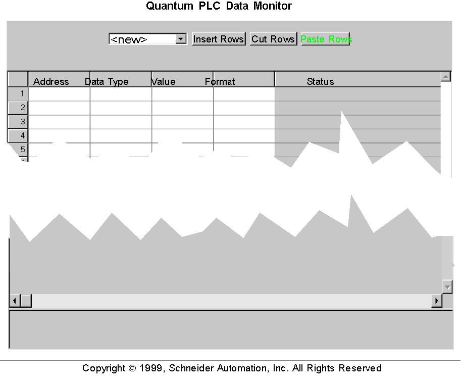 Embedded Web Pages Quantum PLC Data Monitor Page Introduction to the PLC Data Monitor Page The following figure shows the Web page that allows you to display Quantum PLC data.