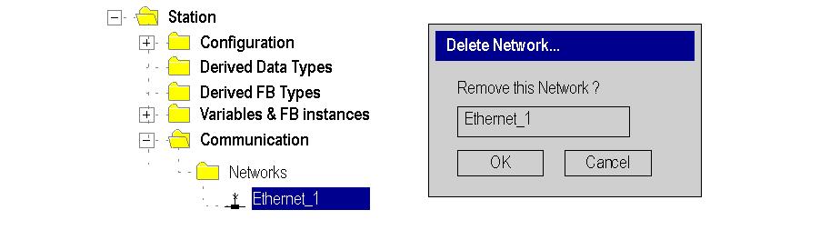 Start Communication with Unity Pro Delete an Existing Network Folder Delete an Existing Network Folder With a right-mouse-click above the network folder, a contextual menu appears.
