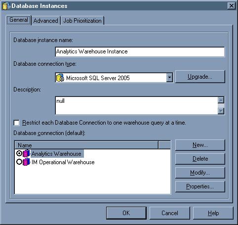 Select IM Operational Warehouse Instance The Database Instance Screen displays.