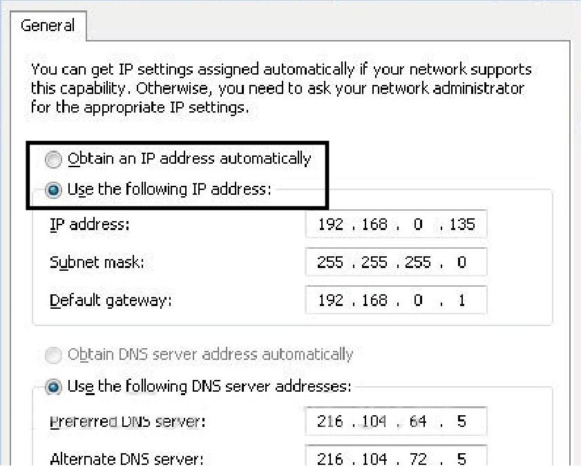 6. Select desired option between Obtain an IP address automatically (DHCP) and Use the following IP address (Static). 7.