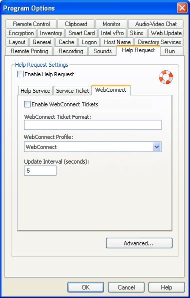 Setting up the help desk Setting up Help Request in Program Options When you have run the Setup Wizard from the Tools menu, set up Help Request for use of WebConnect tickets. 1.