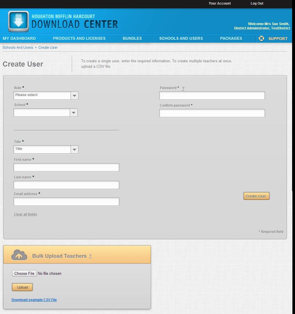 7.2 Creating Users The Create User page allows you to create new administrators or teachers in your district.