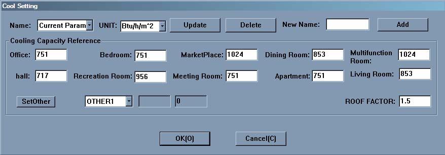 To change the cooling capacity reference for various rooms, click on the Edit button and the Cool Setting window will pop up. Figure 5.