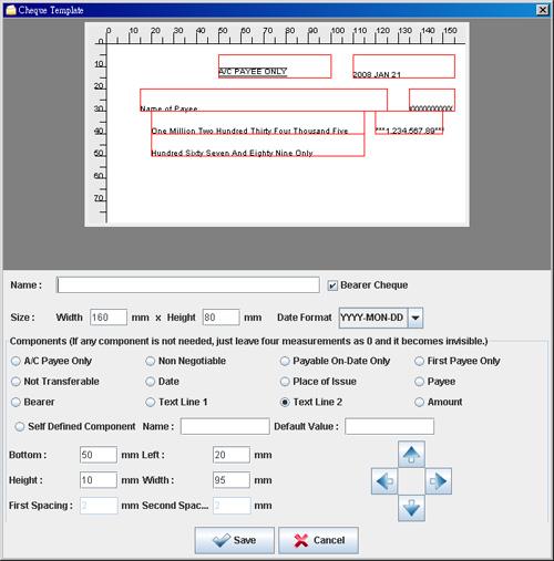 6.3.1. Cheque Layout Details You need to provide a name for this layout. Bearer Cheque checkbox is to indicate the cheque template is a bearer cheque or not.