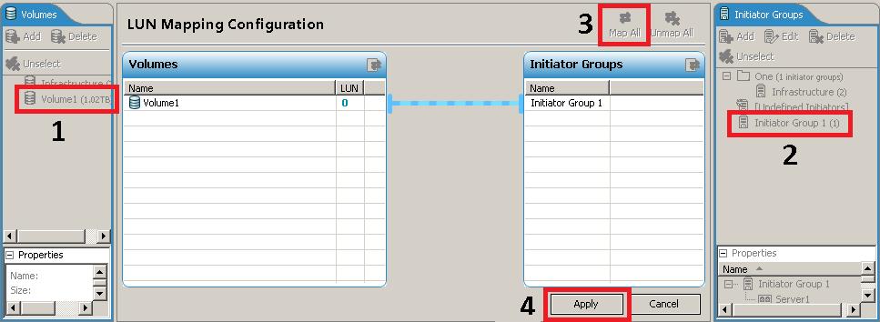 The volume is now available to the hosts in the selected initiator group. Figure 11.
