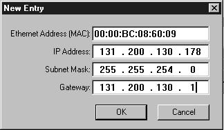 In the BOOTP Request History list, double-click the hardware address (Ethernet MAC address) of the module.