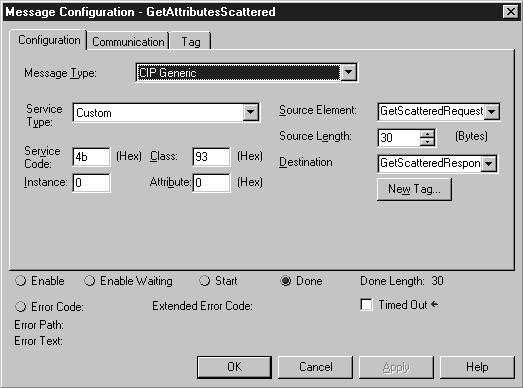 7.4.3 Get Attributes Scattered Message Example A Get Attributes Scattered message reads the values of multiple attributes. In this example, we read the values of various parameters in an SP600 drive.