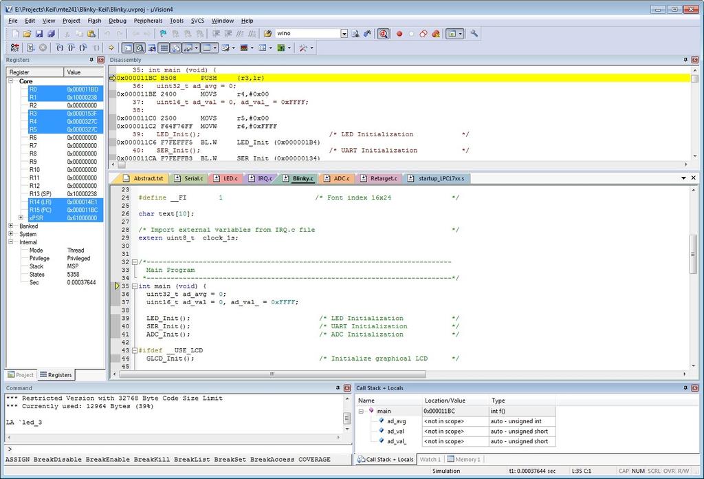 Debugging Window The uvision has many useful features for debugging CMSIS and RTX based codes(keil.com. (n.d.)): 1. Register Window 2. Call stack 3. Watch window 4. Memory window 5.