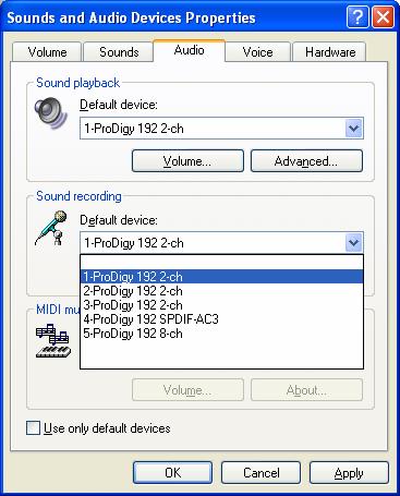 1. Windows Multimedia setup The Windows Multimedia setup is required to use the Prodigy 192 as the sound system for Windows multimedia