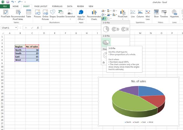 Excel 2013 Foundation Page 142 Experiment with inserting different types of pie chart.