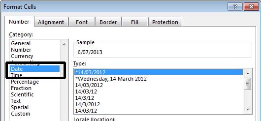 Excel 2013 Foundation Page 16 Right click over the date you have just entered. From the popup menu displayed, select the Format Cells command, as illustrated.