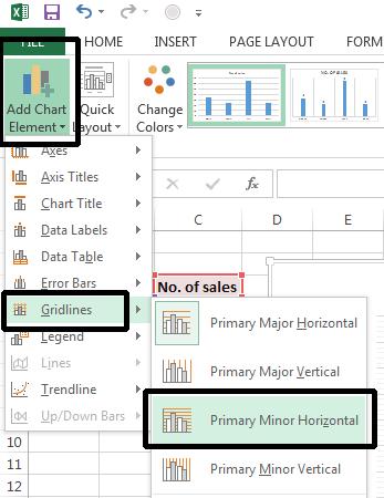 Excel 2013 Foundation Page 162 Modifying chart gridlines Click on the Add Chart Elements button in the Chart Layouts group. Click on Gridlines.
