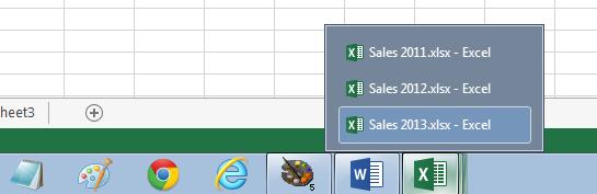 Excel 2013 Foundation Page 23 Switching between workbooks To switch to a particular Excel workbook, click on the Excel workbook icon displayed within the Windows Taskbar (across the bottom of the