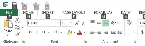 Excel 2013 Foundation Page 30 Alt key help Press CTRL+N to open a new blank workbook Click on the Home tab.
