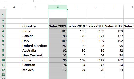 Excel 2013 Foundation Page 35 The selected column will look like this.