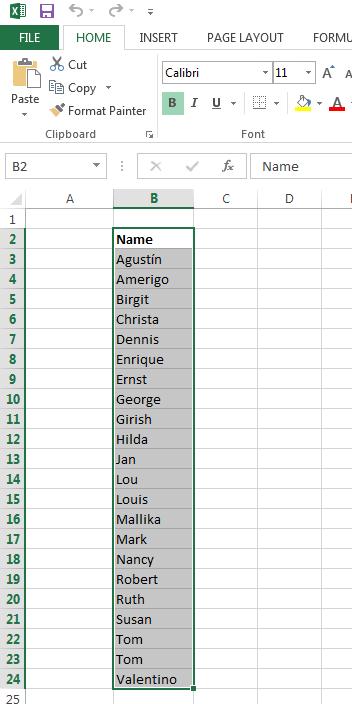 Excel 2013 Foundation Page 61 Select the range B2:B24.