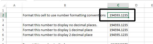Excel 2013 Foundation Page 92 Number formatting within Excel 2013 Number formatting Open a workbook called Number formatting. Click on cell C2.