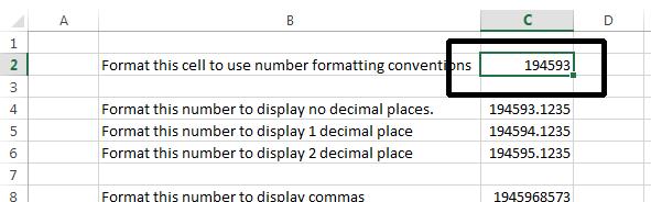 Excel 2013 Foundation Page 93 Decimal point display Click on cell C4. Click on the Decrease Decimal icon a few times, so that no decimal places are displayed.