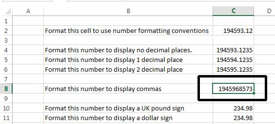 Excel 2013 Foundation Page 94 The contents of the cell will now look like this, Set the contents of cell C6 to display 2 decimal points.