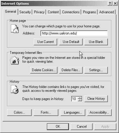 2. From the Internet Explorer s menu, select Tools, Internet Options.