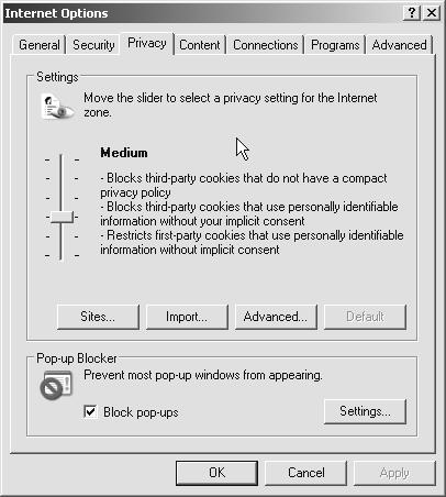 The Privacy page of the dialog box is displayed. 4.