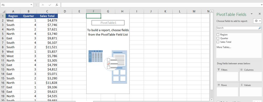 Now you will see your Pivot Table area anchored in the cell you