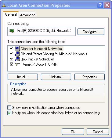 To configure your PC after connecting the Ethernet port: 1. Right-click the My Network Places icon on your desktop. 2. Select Properties. 3. Right-click Local Area Connection Properties. 4.
