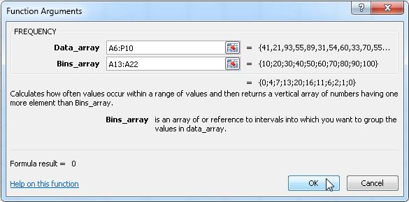 Frequency distribution is also available from the Data Analysis Tools in Excel.