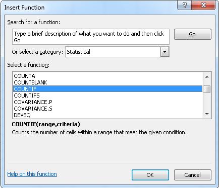 If you have accessed the COUNTIF function correctly, the COUNTIF Function Arguments dialog box will be displayed. 3. Select cell range F3:F32.