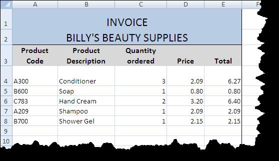 The VLOOKUP function In the following example you will enter customer orders into an invoice.