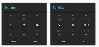 Pickers TimePicker: Select a time DatePicker: Select a date Typically