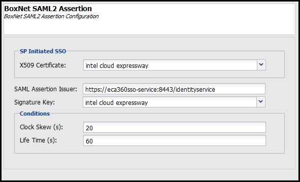 3.4 Configure a SAML Assertion for a BoxNet Cloud Connector You configure a SAML Assertion on the SAML Assertion step of the BoxNet Cloud Connector wizard in the Management Console.