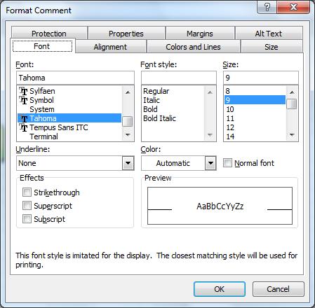 The following dialog box appears: The Font, Colors and Lines and Alignment tabs offer you the same settings as the buttons on the Home tab, plus a few more.