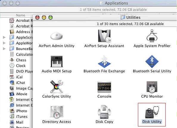 Disk Utility can be used to verify that the drive is recognized by the system. Once Disk Utility is launched, a drive list will be displayed in the left hand column.
