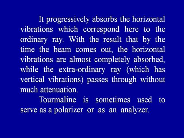 Slide Time: 35:38) The horizontal vibrations are almost completely absorbed while the extraordinary ray which has vertical vibrations here passes through