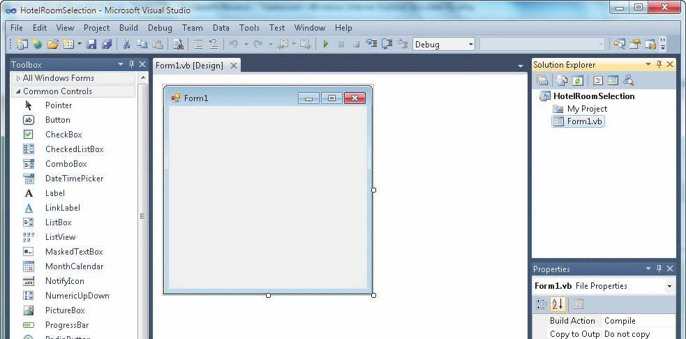 pane, selecting Windows Forms Application in the right pane, naming the project, and then clicking the OK button in the New Project dialog box (ref: Figure 2-3).