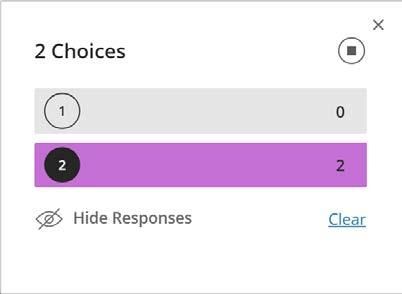 Once Show Responses is selected, Hide Responses appears to hide the results from attendees. Attendees see their own choice after they make a choice.