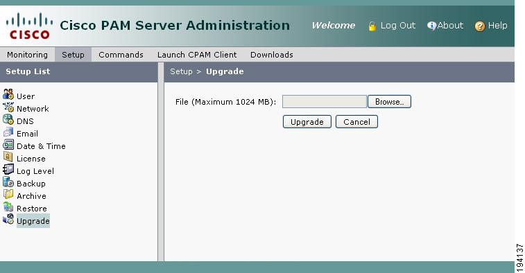 Appendix B Upgrading the Cisco PAM Server Software Step 4 b. Select the Commands tab, and then select Stop Server.