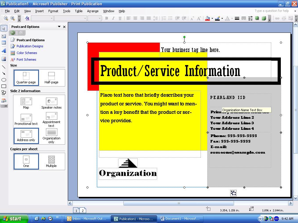 Creating Postcards in Microsoft Publisher Open Publisher either from the desktop or through the Start menu. Once Publisher opens, select Postcards from the menu on the right hand side of the screen.