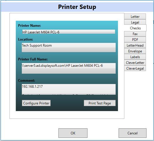 Printer Setup Select a printer for printing ledgers and reports under the Letter topic.