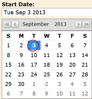 8. For the Start Date calendar, select your desired beginning
