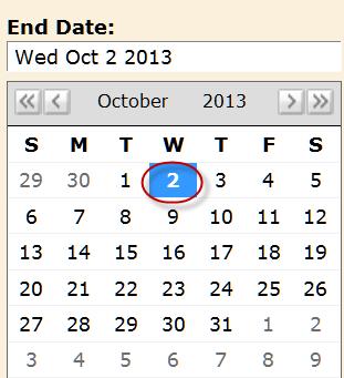 For the End Date calendar, select your desired beginning date,