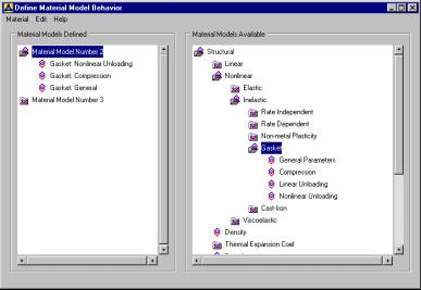 2. Defining Gasket Material The gasket material can be specified in the Materials GUI: Main Menu >
