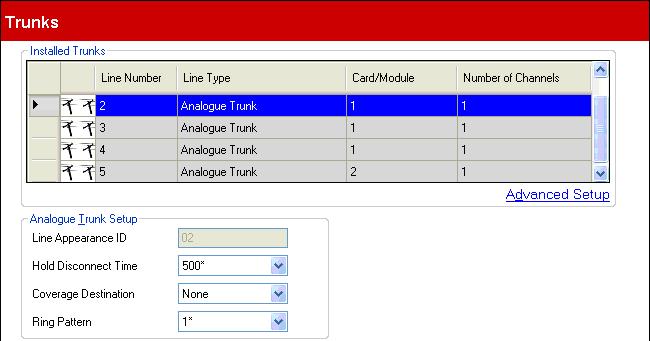 3.5 Trunks This menu is accessed from the System 29 page by selecting Update Trunk Configurations. This menu is accessed from the Admin Tasks 30 list by selecting Trunks.
