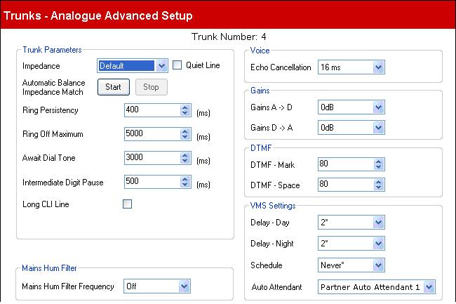 3.5.1.1 Analog Advanced Setup This menu is accessed from the System 29 page by selecting Update Trunk Configurations. This menu is accessed from the Admin Tasks 30 list by selecting Trunks.